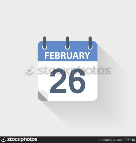 26 february calendar icon. 26 february calendar icon on grey background