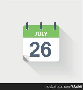 26 july calendar icon. 26 july calendar icon on grey background