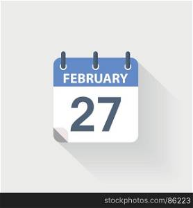 27 february calendar icon. 27 february calendar icon on grey background
