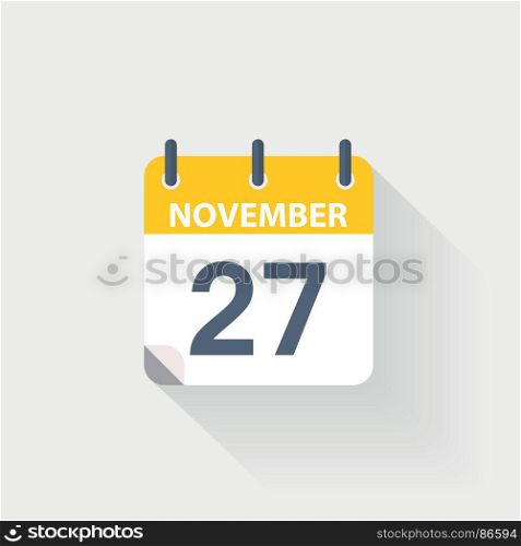 27 november calendar icon. 27 november calendar icon on grey background