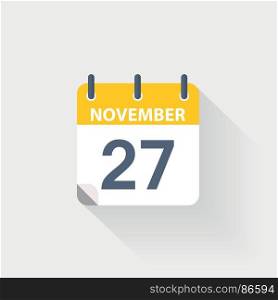 27 november calendar icon. 27 november calendar icon on grey background
