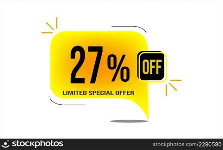 27% off limited offer. White, yellow and black twenty seven percent off banner
