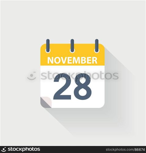 28 november calendar icon. 28 november calendar icon on grey background