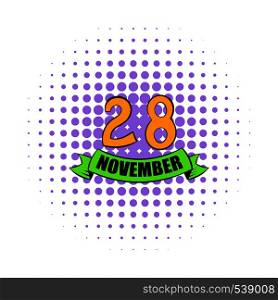 28 november date icon in comics style on a white background. 28 november date icon, comics style