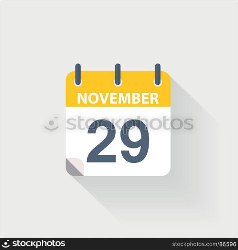 29 november calendar icon. 29 november calendar icon on grey background