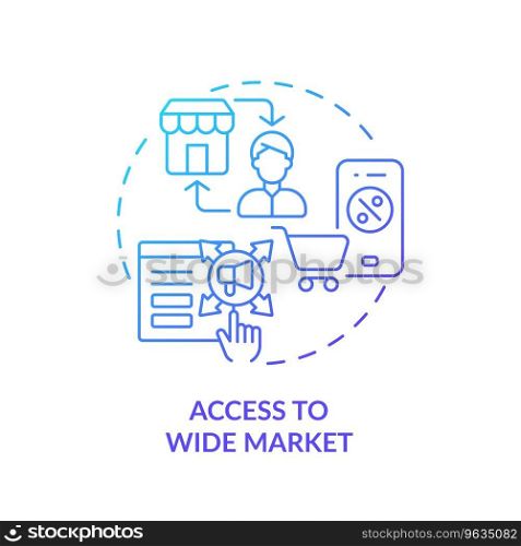 2D blue gradient icon access to wide market concept, simple isolated vector, C2C thin line illustration.. 2D gradient thin linear access to wide market icon concept