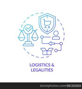 2D blue gradient icon logistics and legalities concept, simple isolated vector, C2C thin line illustration.. 2D gradient thin line icon logistics and legalities concept