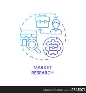 2D blue gradient icon market research concept, simple isolated vector, C2C thin line illustration.. 2D gradient thin linear icon market research concept