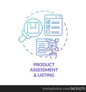 2D blue gradient icon product assessment and listing concept, simple isolated vector, C2C thin line illustration.. 2D gradient icon product assessment and listing concept