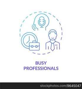 2D busy professionals thin line gradient icon concept, isolated vector, blue illustration representing voice assistant.. 2D busy professionals gradient icon concept