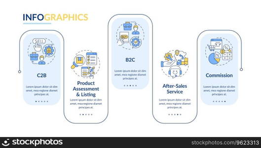 2D C2C vector infographics template with linear icons concept, data visualization with 5 steps, process timeline chart.. C2C layout with thin line icons concept