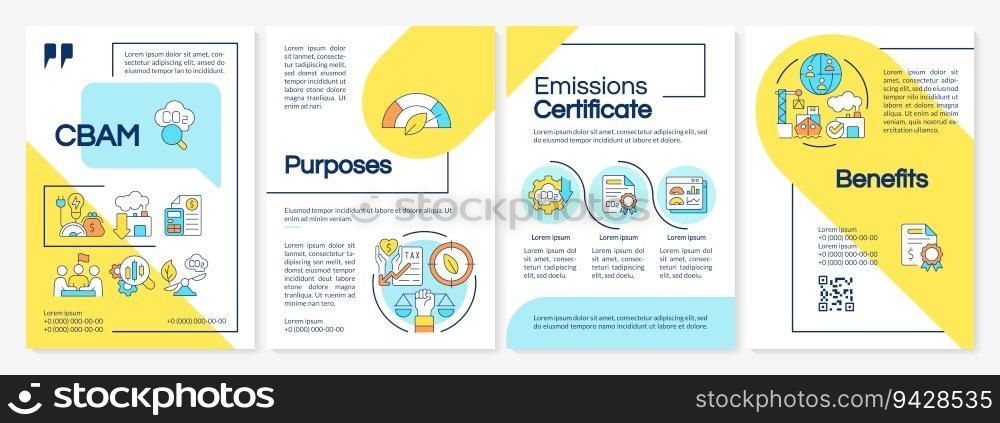 2D carbon border adjustment multicolor brochure template, leaflet design with thin line icons, 4 vector layouts.. Brochure with carbon border adjustment concept icons