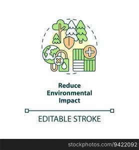 2D customizable reduce environmental impact icon representing vertical farming and hydroponics concept, isolated vector, thin line illustration.. Thin line editable reduce environmental impact icon concept