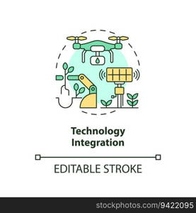 2D customizable technology integration icon representing vertical farming and hydroponics concept, isolated vector, thin line illustration.. Thin line editable technology integration icon concept