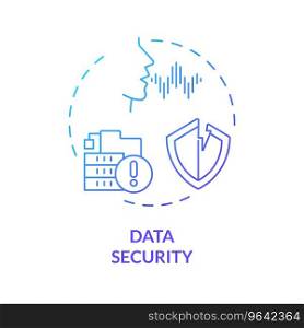 2D data security thin line gradient icon concept, isolated vector, blue illustration representing voice assistant.. 2D data security gradient icon concept
