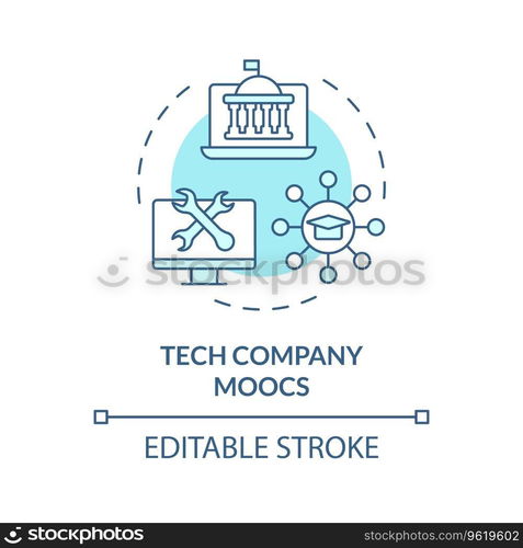 2D editab≤blue icon tech company MOOCs concept, monochromatic isolated vector, MOOC thin li≠illustration.. Blue thin li≠ar icon tech company MOOCs concept