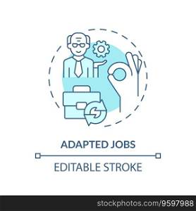 2D editable adapted jobs thin line icon concept, isolated vector, blue illustration representing unretirement.. 2D customizable adapted jobs blue icon concept