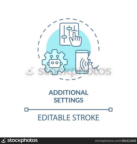 2D editable additional settings thin line blue icon concept, isolated vector, illustration representing voice assistant.. 2D additional settings thin line blue icon concept