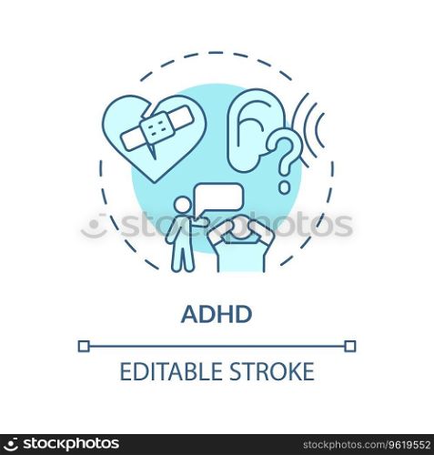 2D editable ADHD blue thin line icon concept, isolated vector, monochromatic illustration representing behavioral therapy.. 2D ADHD blue line icon concept
