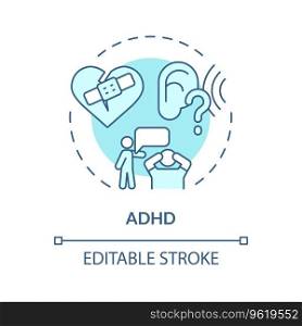 2D editable ADHD blue thin line icon concept, isolated vector, monochromatic illustration representing behavioral therapy.. 2D ADHD blue line icon concept