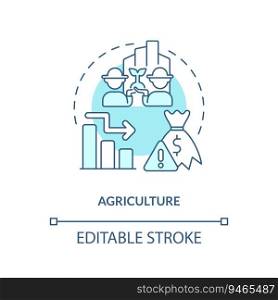 2D editable agriculture blue thin line icon concept, isolated vector, illustration representing overproduction.. Customizable agriculture line icon concept