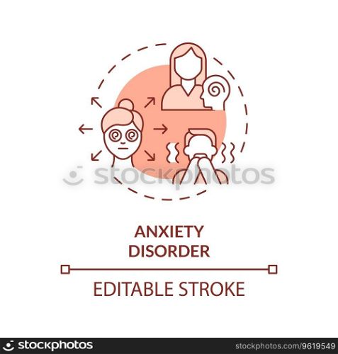2D editable anxiety disorder red thin line icon concept, isolated vector, monochromatic illustration representing behavioral therapy.. 2D anxiety disorder red line icon concept