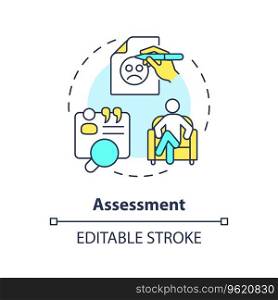 2D editable assessment thin line icon concept, isolated vector, multicolor illustration representing behavioral therapy.. 2D customizable assessment line icon concept