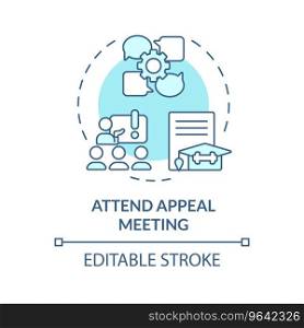 2D editable attend appeal meeting blue thin line icon concept, isolated vector, illustration representing athletic scholarship.. 2D customizable attend appeal meeting line icon concept