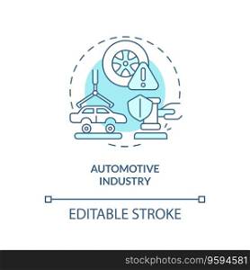 2D editable automotive industry thin line icon concept, isolated vector, blue illustration representing product liability.. 2D automotive industry blue line icon concept