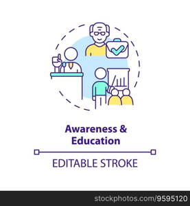 2D editable awareness and education thin line icon concept, isolated vector, multicolor illustration representing unretirement.. 2D awareness and education line icon concept