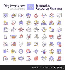 2D editable big icons set representing enterprise resource planning, isolated vector, multicolor linear illustration.. Multicolor big icon set of enterprise resource planning