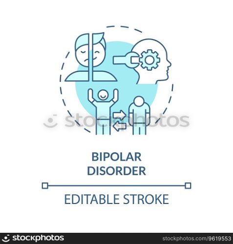 2D editable bipolar disorder blue thin line icon concept, isolated vector, monochromatic illustration representing behavioral therapy.. 2D bipolar disorder blue line icon concept