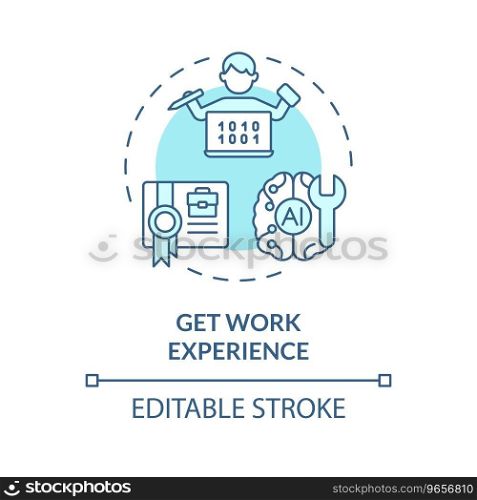 2D editable blue get work experience icon, simple isolated vector, AI engineer thin line monochromatic illustration. 2D thin linear icon get work experience concept