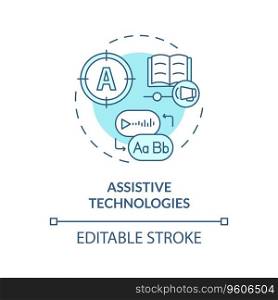 2D editable blue icon assistive technologies concept, simple isolated vector, dyslexia thin line illustration.. 2D blue line icon assistive technologies concept
