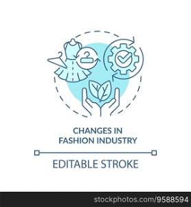 2D editable blue icon changes in fashion industry concept, monochromatic isolated vector, sustainable fashion thin line illustration.. 2D thin line icon changes in fashion industry concept