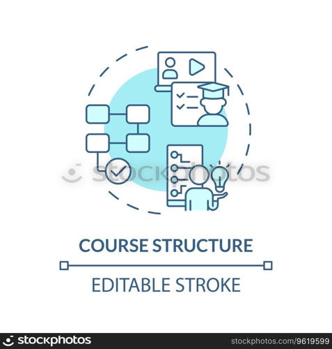 2D editable blue icon course structure concept, monochromatic isolated vector, MOOC thin line illustration.. 2D blue thin linear icon course structure concept