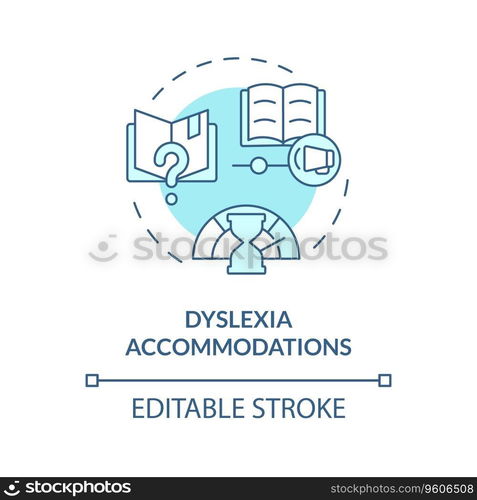 2D editable blue icon dyslexia accomodations concept, simple isolated vector, dyslexia thin line illustration.. 2D blue line icon dyslexia accomodations concept