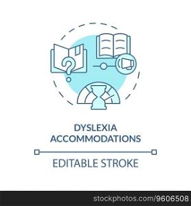 2D editable blue icon dyslexia accomodations concept, simple isolated vector, dyslexia thin line illustration.. 2D blue line icon dyslexia accomodations concept