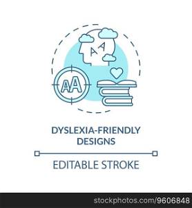 2D editable blue icon dyslexia friendly designs concept, simple isolated vector, dyslexia thin line illustration.. 2D blue line icon dyslexia friendly designs concept