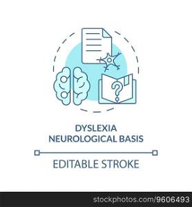 2D editable blue icon dyslexia neurological basis concept, simple isolated vector, dyslexia thin line illustration.. 2D blue icon dyslexia neurological basis concept