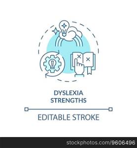 2D editable blue icon dyslexia strengths concept, simple isolated vector, dyslexia thin line illustration.. 2D blue line icon dyslexia strengths concept