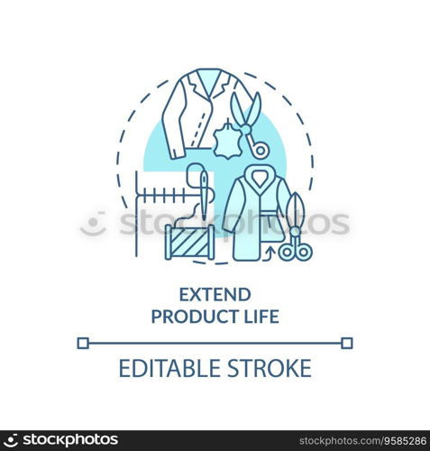 2D editable blue icon extend product life concept, monochromatic isolated vector, sustainable fashion thin line illustration.. 2D customizable thin line icon extend product life concept