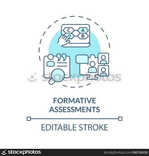 2D editable blue icon formative assessments concept, monochromatic isolated vector, MOOC thin line illustration.. 2D blue thin linear icon formative assessments concept