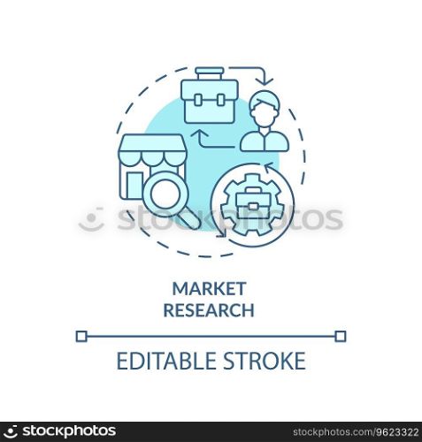 2D editable blue icon market research concept, simple monochromatic isolated vector, C2C thin line illustration.. 2D blue thin linear icon market research concept