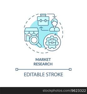 2D editable blue icon market research concept, simple monochromatic isolated vector, C2C thin line illustration.. 2D blue thin linear icon market research concept