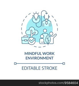2D editable blue icon mindful work environment concept, isolated vector, mindful entrepreneurship thin line illustration.. 2D customizable line icon mindful work environment concept