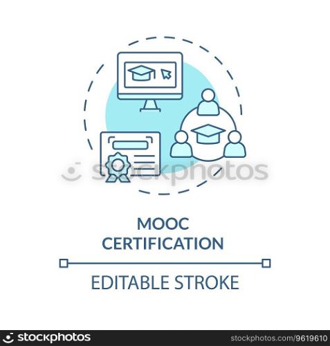2D editable blue icon MOOC certification concept, monochromatic isolated vector, MOOC thin line illustration.. 2D blue thin linear icon MOOC certification concept