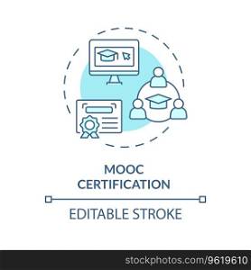 2D editable blue icon MOOC certification concept, monochromatic isolated vector, MOOC thin line illustration.. 2D blue thin linear icon MOOC certification concept