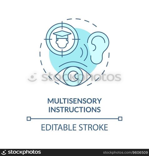 2D editable blue icon multisensory instructions concept, simple isolated vector, dyslexia thin line illustration.. 2D blue line icon multisensory instructions concept