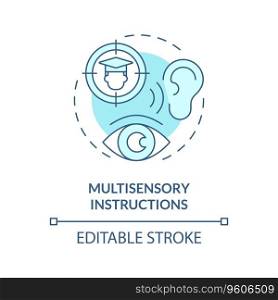 2D editable blue icon multisensory instructions concept, simple isolated vector, dyslexia thin line illustration.. 2D blue line icon multisensory instructions concept